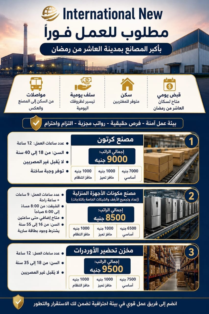 مطلوب موظفين تعبئه وتغليف